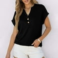 thumbnail image 5 of Womens Short Sleeve Henley Tops V Neck Dressy Casual Loose Fit Shirts Summer Flowy Blouses 2025 Trendy Clothes, 5 of 8