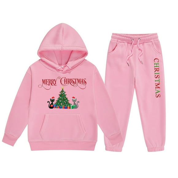 Toddler Staff for Baby Girl Cute Kid Crop Tops Girls Sweat Outfits for Little Girl Crop Top Outfits Christmas Reindeer Girls' Hoodie Set Children's Two Piece Set Medium And Small Childr Pink 1-2 Years