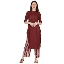 Phagun Cotton Kurta Palazzo Set, Solid Ethnic Kurti Printed Pant Co-Ord Set For Women