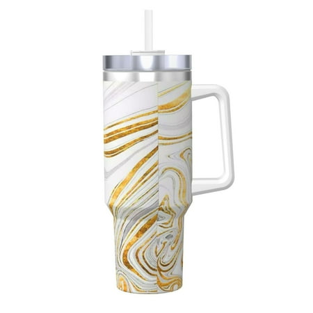 

40oz Large Capacity Car Cup Thermal Insulation Cold Kettle Stainless Steel Rust-Proof Odor Free For Indoor And Outdoor Activities And Other Scenarios Gold Marble Swirl