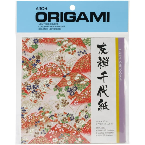 Aitoh Origami Paper 5.875"X5.875" 8/Pkg-Yuzen Washi Red YZA350E
