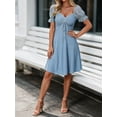 thumbnail image 3 of Womens Summer Sweetheart Neck Short Puff Sleeve Mini Drawstring Casual Slim Flowy Dress Sundress, 3 of 7