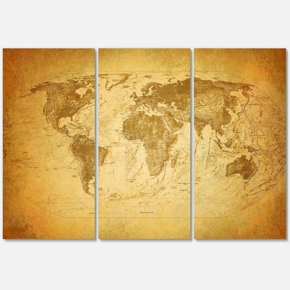 Designart ' Ancient World Map X ' Vintage Canvas Wall Art Print