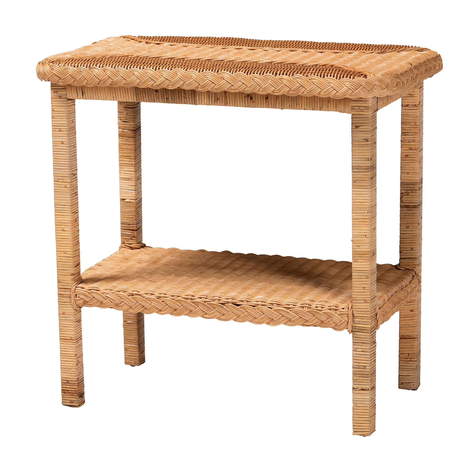 bali & pari Indoor Minahasa 2-Tier Solid Wood End Table, Light Honey