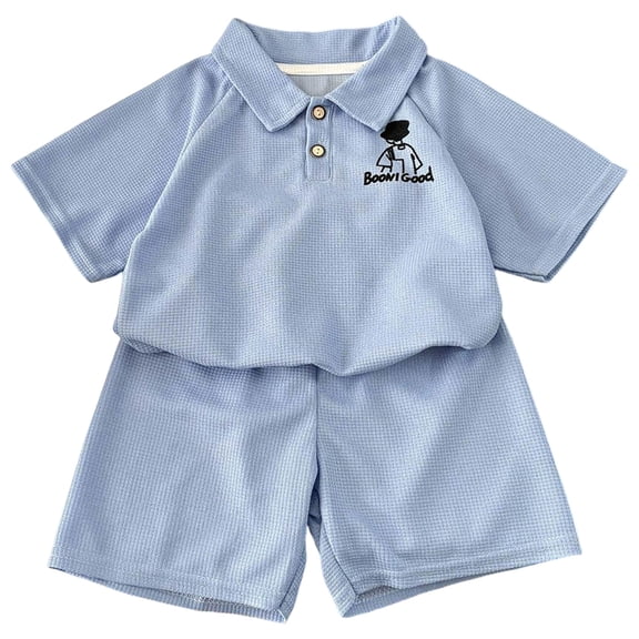 Toddler Baby Boy Clothes 2Pcs Summer Outfits Short Sleeve Solid Polo T Shirts and Shorts Sweatsuit Set,Blue 2-3 Years