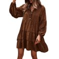 thumbnail image 6 of SHIBEVER Fall Long Sleeve Leopard Floral Tunic Dress for Women Boho V Neck Ruffle Swing Mini Dresses Brown, 6 of 6