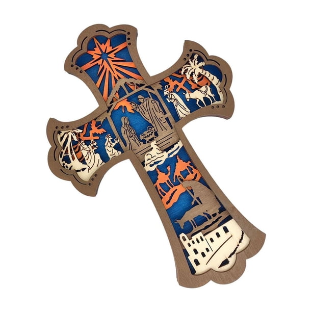 Adorno de madera con forma de cruz para colgar en interiores, portátil, para Navidad, suministros de fiesta para inauguración de la casa, para colegas