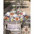 thumbnail image 4 of Blue Orange Outdoor Tablecloth - 60 Inch Round Dining Table Cover, Ethnic Floral Boho Vintage Abstract Waterproof Outdoor Table Cloth with Umbrella Hole & Zipper for Picnic/Patio/Party, 4 of 5