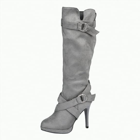 UngA Mid Calf Womens Boots Slip-on Flat Chelsea Boots Women Ladies Fall Slip On Wide Boots Women Grey,Size 7