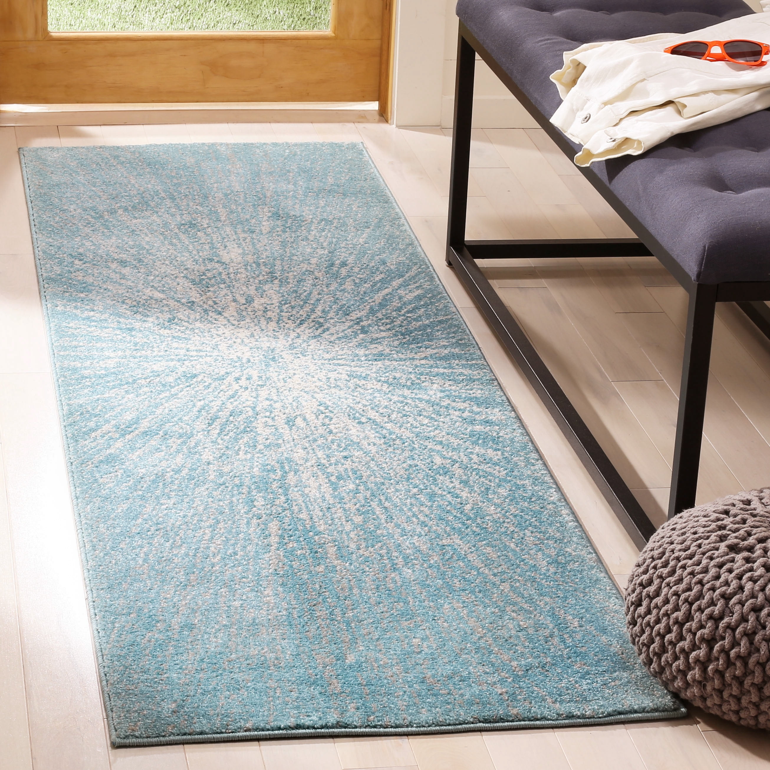 SAFAVIEH Evoke Vana Abstract Runner Rug, Aqua/Ivory, 2'2" x 9'