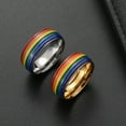 thumbnail image 3 of Rainbow Pride Ring Stainless Steel Unisex Jewelry Drop Shape Band In Gold Or Silver Finish For Men And Women Gift Ready, 3 of 5