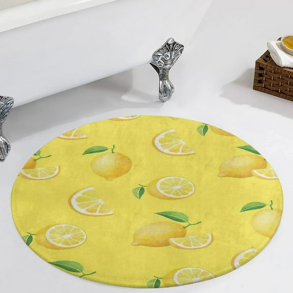 Lemons on Yellow Round Carpet Circle Rug Outdoor Patio Area Rug Washable Large Area Rugs Hallway Room Decor Fitness Mats