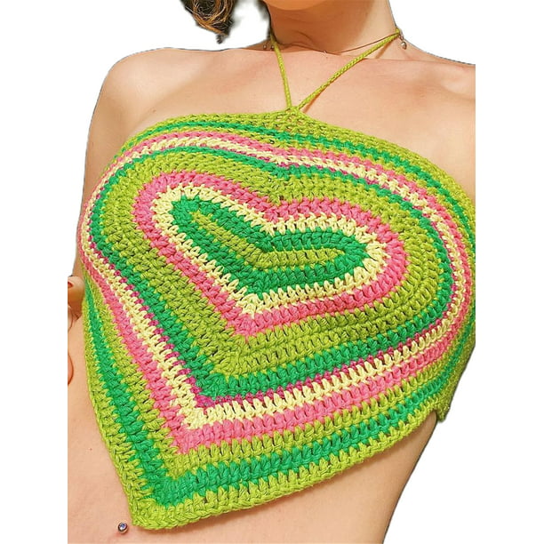 JBEELATE Women Y2K Halter Neck Knitwear Crop Tops Backless Heart Printed  Tank Top 90s E Girl Summer Streetwear