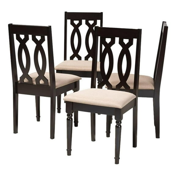 Bowery Hill 17.9" Modern Oak Wood Dining Chair in Espresso/Sand (Set of 4)