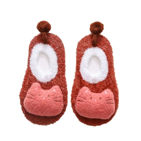 

EHTMSAK Newborn Infant Toddler Girls Boy Cartoon Non-Slip Slippers First Walkers Shoes Baby Kids Fleece Winter Floor Socks Red 0-6Y S