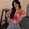 thumbnail image 2 of OUSITAID V-neck Cross Rainbow Color Pullover Sweaters Loose Korean Style Ladies Sweet Autumn Jumpers Pull, 2 of 6