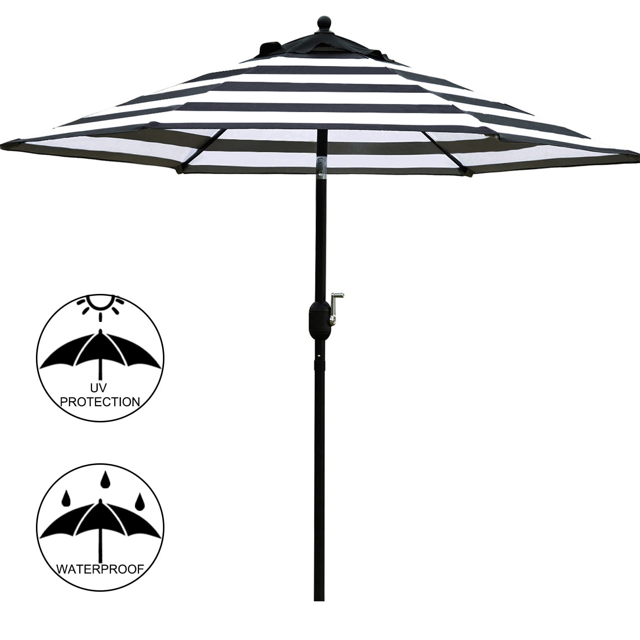 Bibana 7.5 ft Outdoor Patio Umbrella Table Umbrella with 6 Ribs, Push Button Tilt/Crank - Black and White