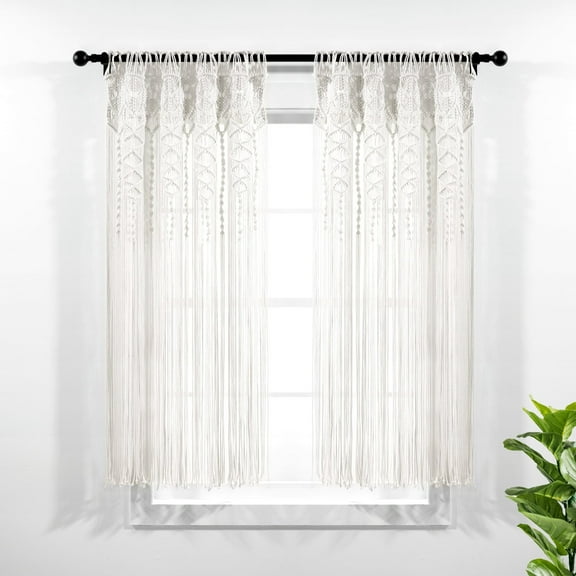 Lush Decor Boho Macrame Textured Cotton Window Curtain/Room Divider/Doorway/Wall Decor Single White 40X63