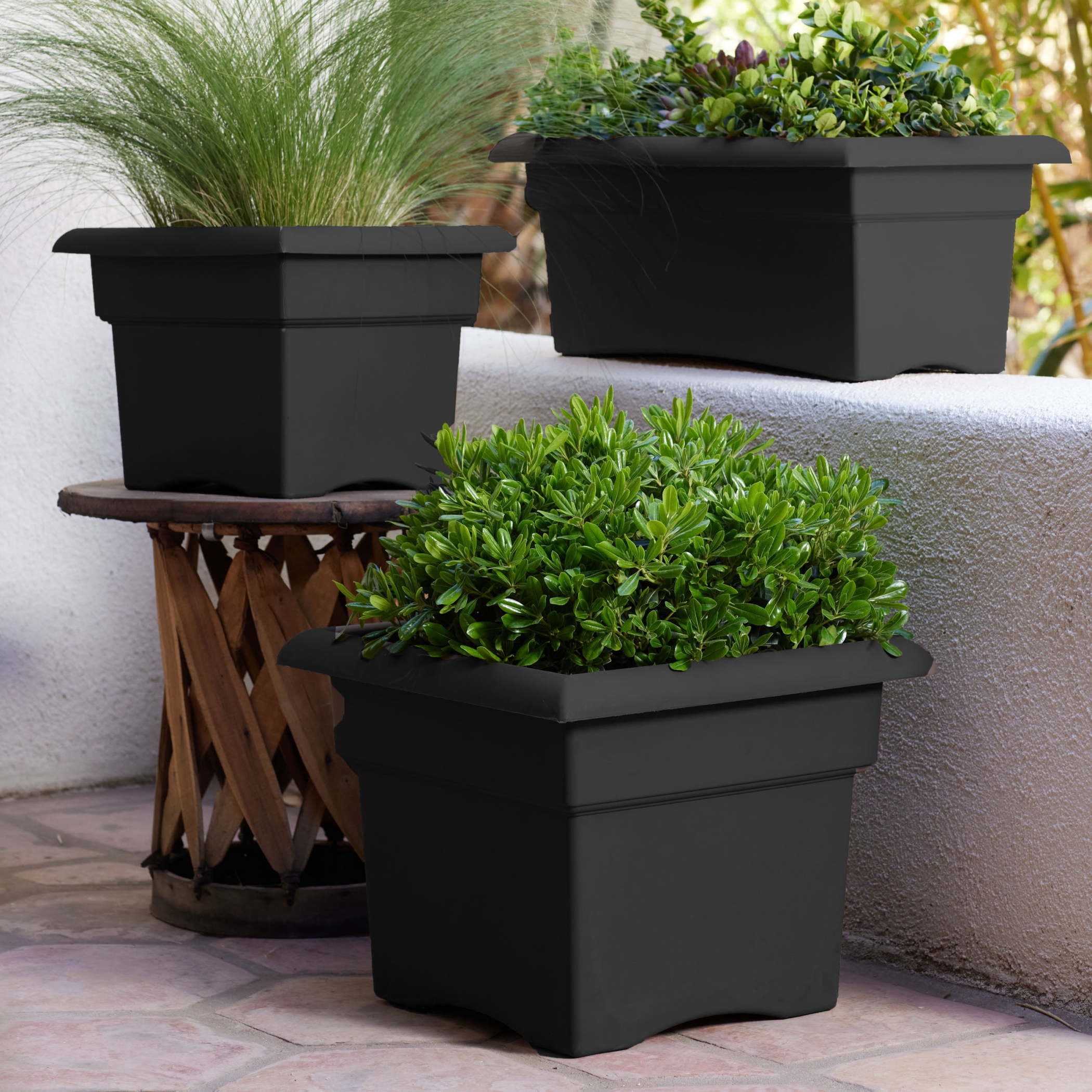Bloem Veranda 18" Square Box Plastic Planter - UV-Resistant, Indoor/Outdoor, Black