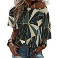 thumbnail image 2 of New Art Geometry-Emerald Green & Gold Ruffle Short Sleeve T-Shirt Women's V Neck Print T Shirt Tops Abstract Pattern Art, 2 of 5