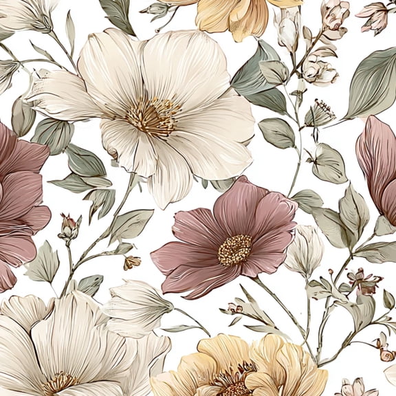 Peel and Stick Wallpaper Elegant Vintage Floral Large Cream Yellow Mauve Flowers Wall Mural 23.6in x 9.8ft Self Adhesive Removable Wall Paper Renter Friendly Wallpaper for Nursery Bedroom Cabinets