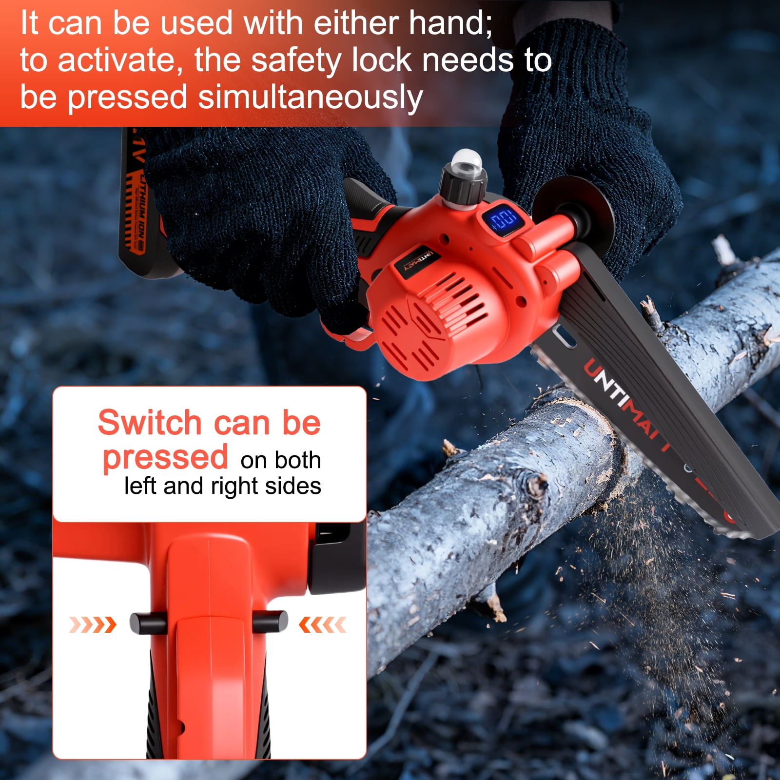 UNTIMATY Mini Chainsaw 6 Inch, 21V Cordless Electric Chainsaw with 2 Batteries & 2 Chains, Safety Lock, Handheld Chain Saw for Tree Trimming Wood Cutting Pruning