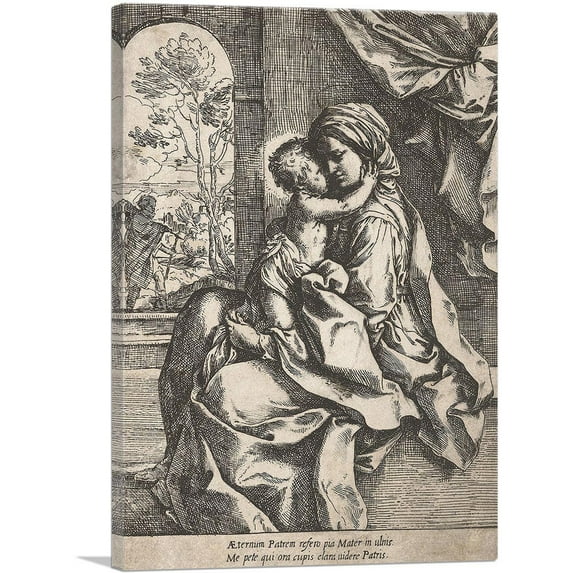 ARTCANVAS Virgin Seated With Christ Child On Her Lap 1600 Canvas Art Print by Guido Reni - Size: 26" x 18" (1.50" Deep)