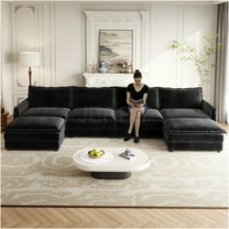 JERFIT U-Shaped Sectional Sofa with Ottomans, Oversized Corduroy Fabric Cloud Couch for Living Room, 4-Seater Modular Couch Set with Deep Seating and 4 Pillows, Black