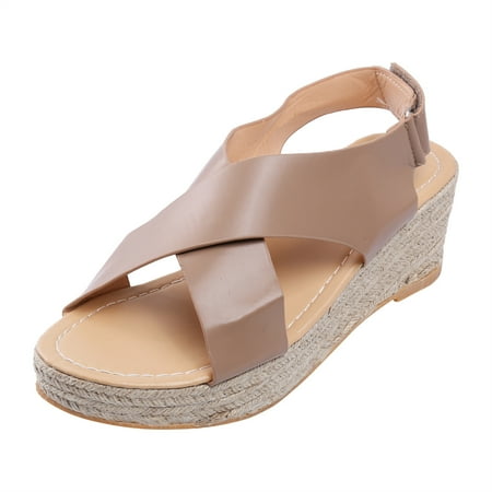 

ZTTD Sandals Open Breathable Toe Shoes Buckle Summer Women s Beach Strap Wedges Weave Women s Sandals Khaki