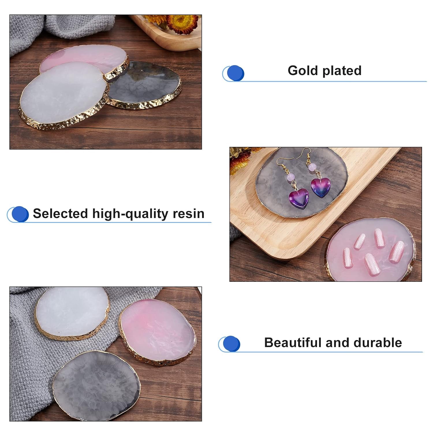 6pcs Nail Art Palette Nail Art Polish Mixing Palette 3 Color Gel Display Board Golden Edge Resin Manicure Display Gel Color Drawing Display for Nail Salon Home Use