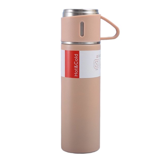 Frasco de agua con botella aislada al vacío de 500ML con 3 tazas de acero inoxidable para viajes