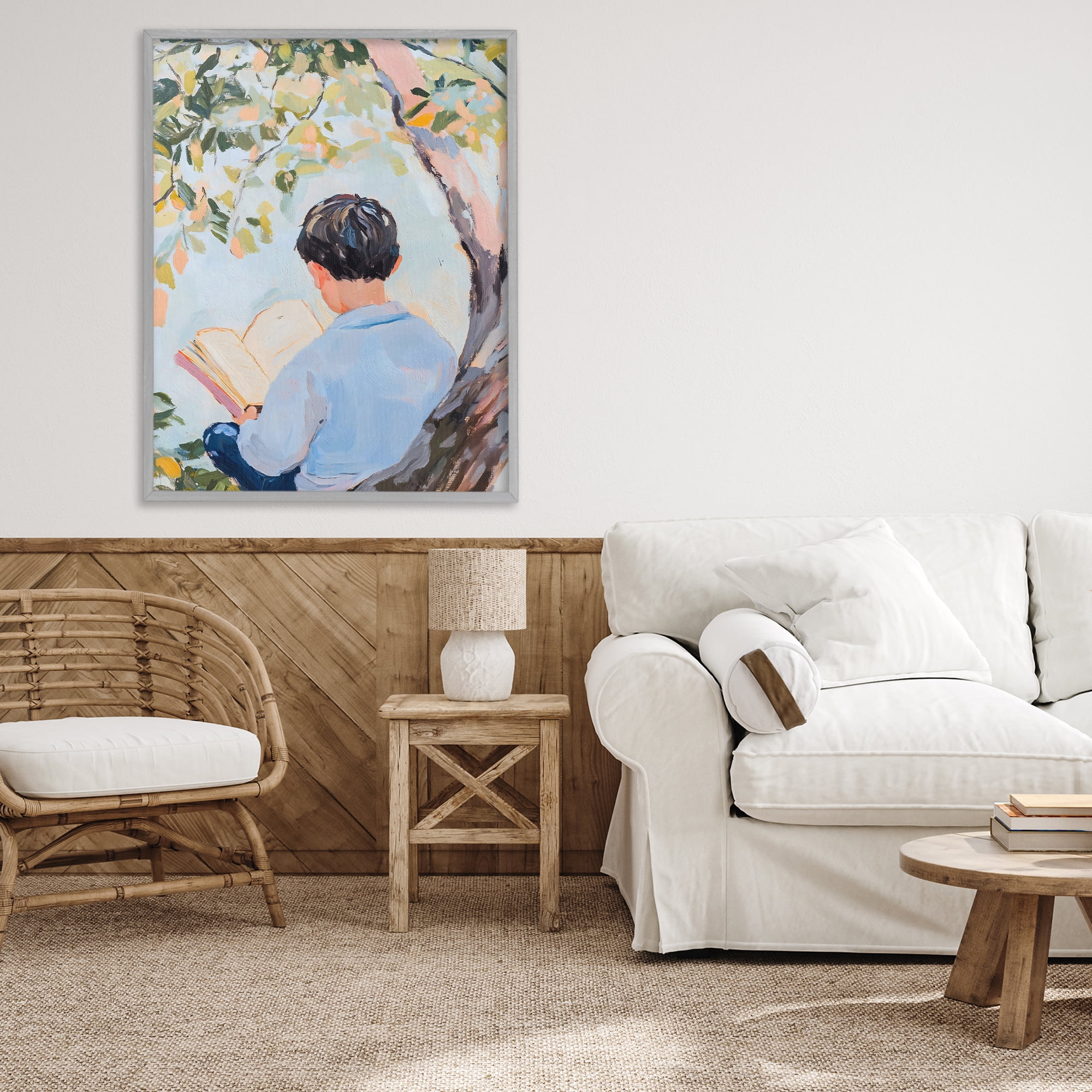 Stupell Industries Boy Reading in Nature Gray Framed Giclee Art, design by The Prints Vibe