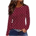 thumbnail image 2 of Dolkfu Pull-on Going Out Tops Long Sleeve Red Crew Neck French Chic Blouses & Tops Polka Dot Patchwork Retro Vintage Wine,Xl, 2 of 6