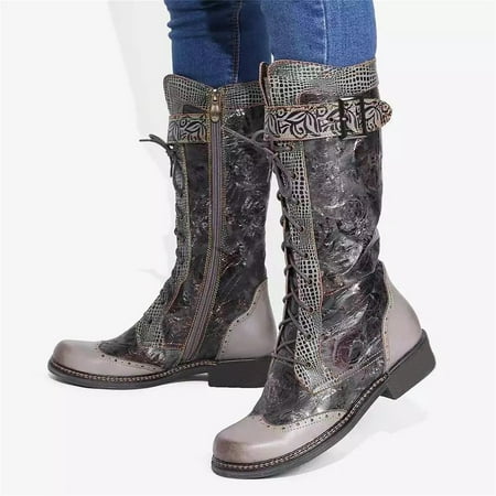 

Yinguo Shoes Combat Boots Heels Breathable High Retro Fashion Zipper Women s Women s Boots