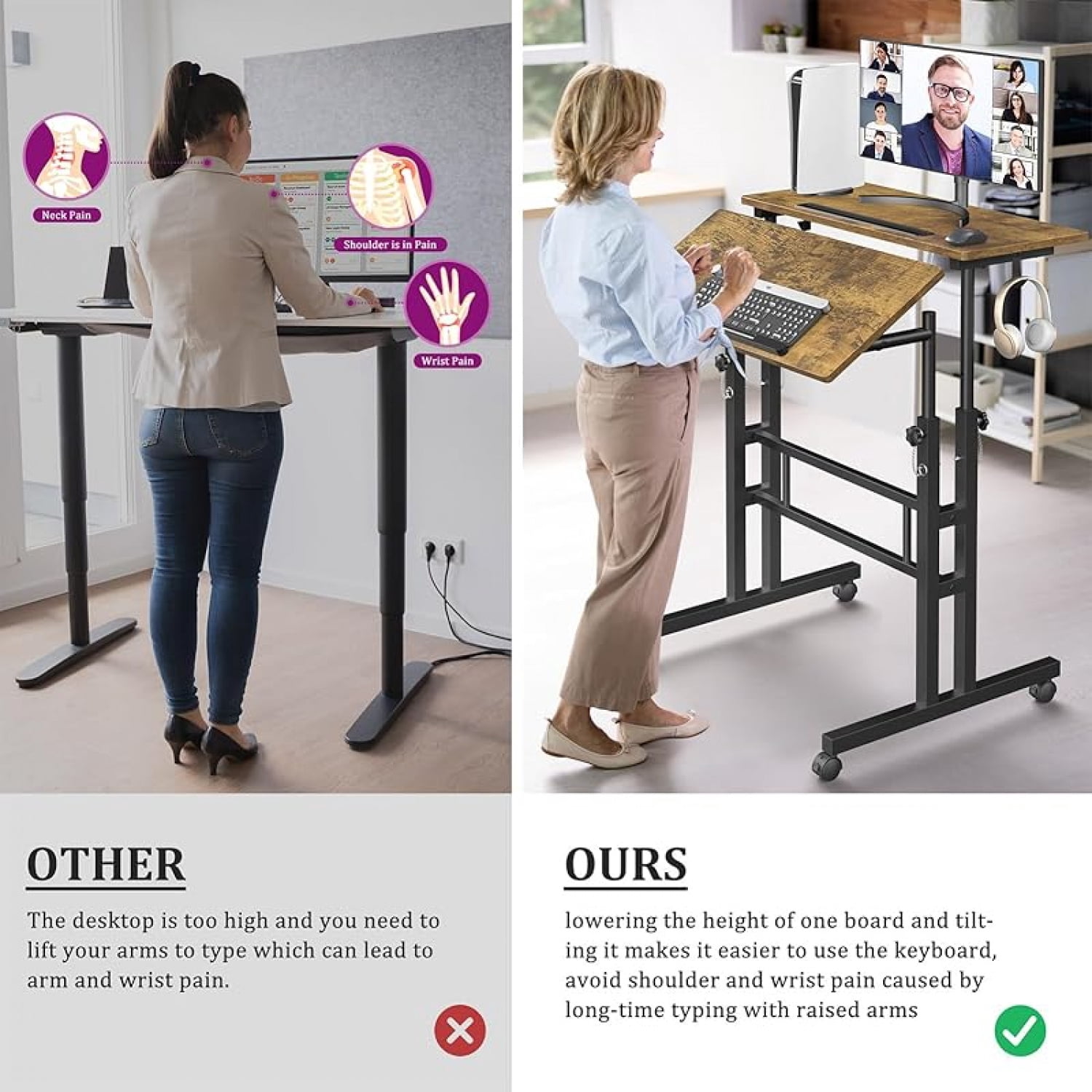 Small Standing Desk with Wheels, Stand Up Desk, Mobile Desk, Portable Standing Desk on Wheels, Standing Desk for Walking Pad, Rolling Desk Adjustable Height, Rolling Computer Desk, Tall Desk on Wheels