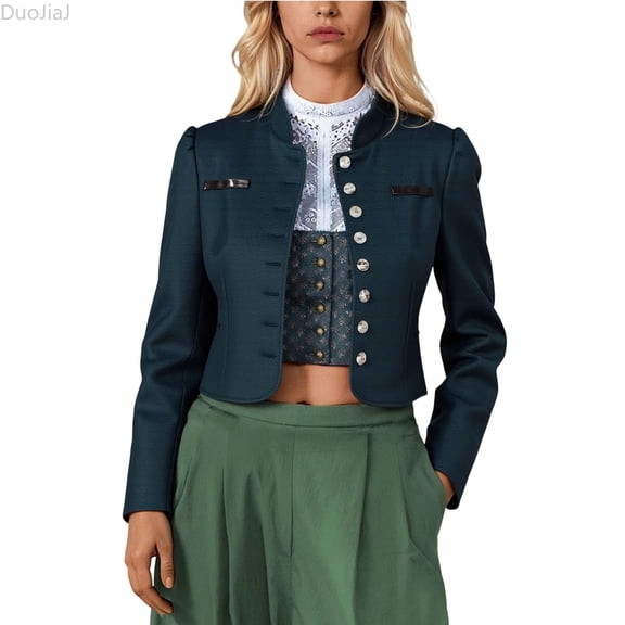 DuoJiaJ Womens Bavarian Lederhosen Jacket, Traditional Festival Short Coat Blue L
