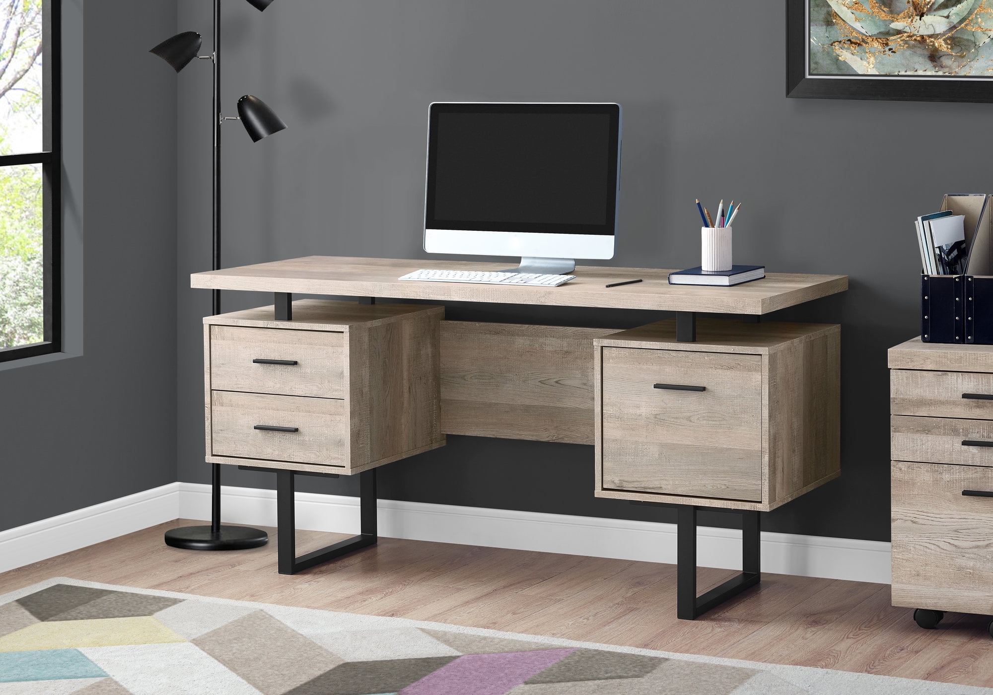 Monarch Specialties 60" Contemporary Computer Desk w/ Filing Drawer Dark Taupe 