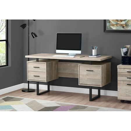 UPC: 0680796013042 | Computer Desk – 3 Storage Drawers / Reversible / Floating Desktop – 60 L – Taupe Reclaimed Wood-Look / Black