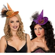 Rubies Orange Mini Witch Hat and Purple Autumn Mini Witch Hat Halloween Bundle