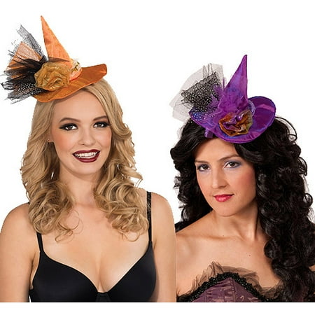 Rubies Orange Mini Witch Hat and Purple Autumn Mini Witch Hat Halloween Bundle