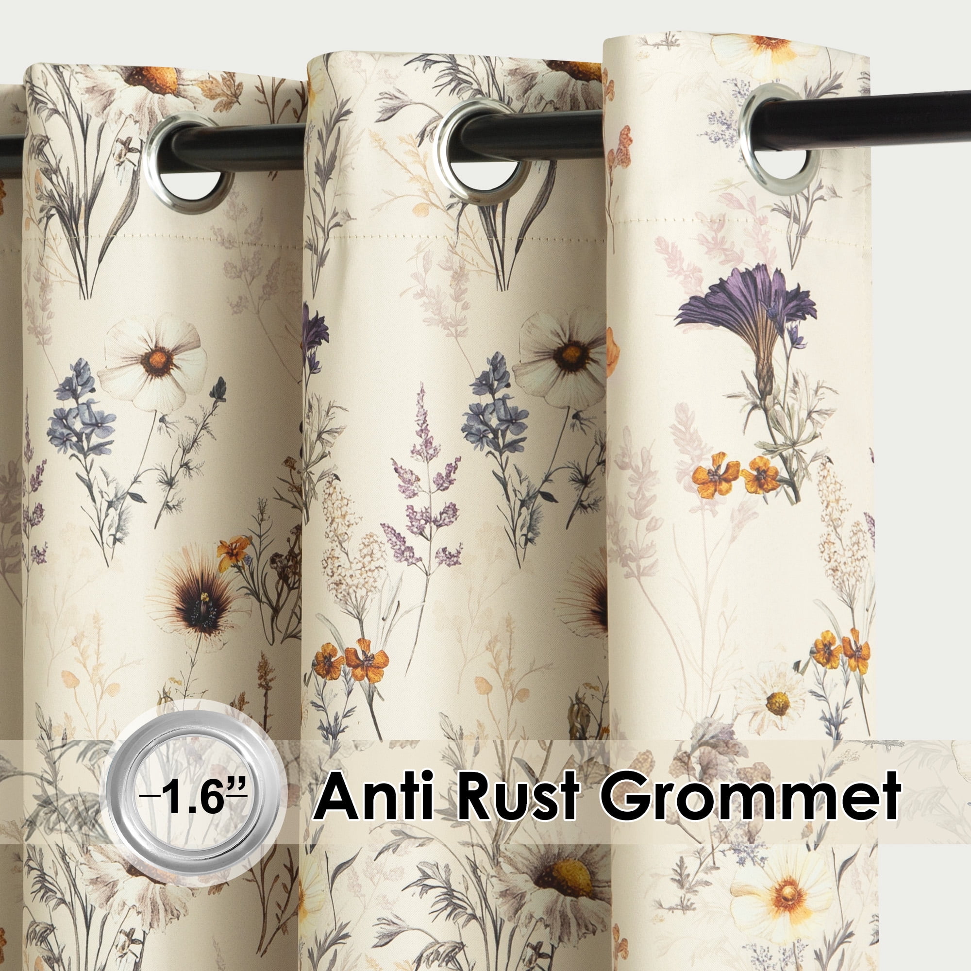 NICETOWN Blackout Curtains for Living Room, Printed Thermal Insulated Privacy Protection Curtains Grommet Room Darkening Drapes for Bedroom, Beige, 52"x84"， 2 Panels