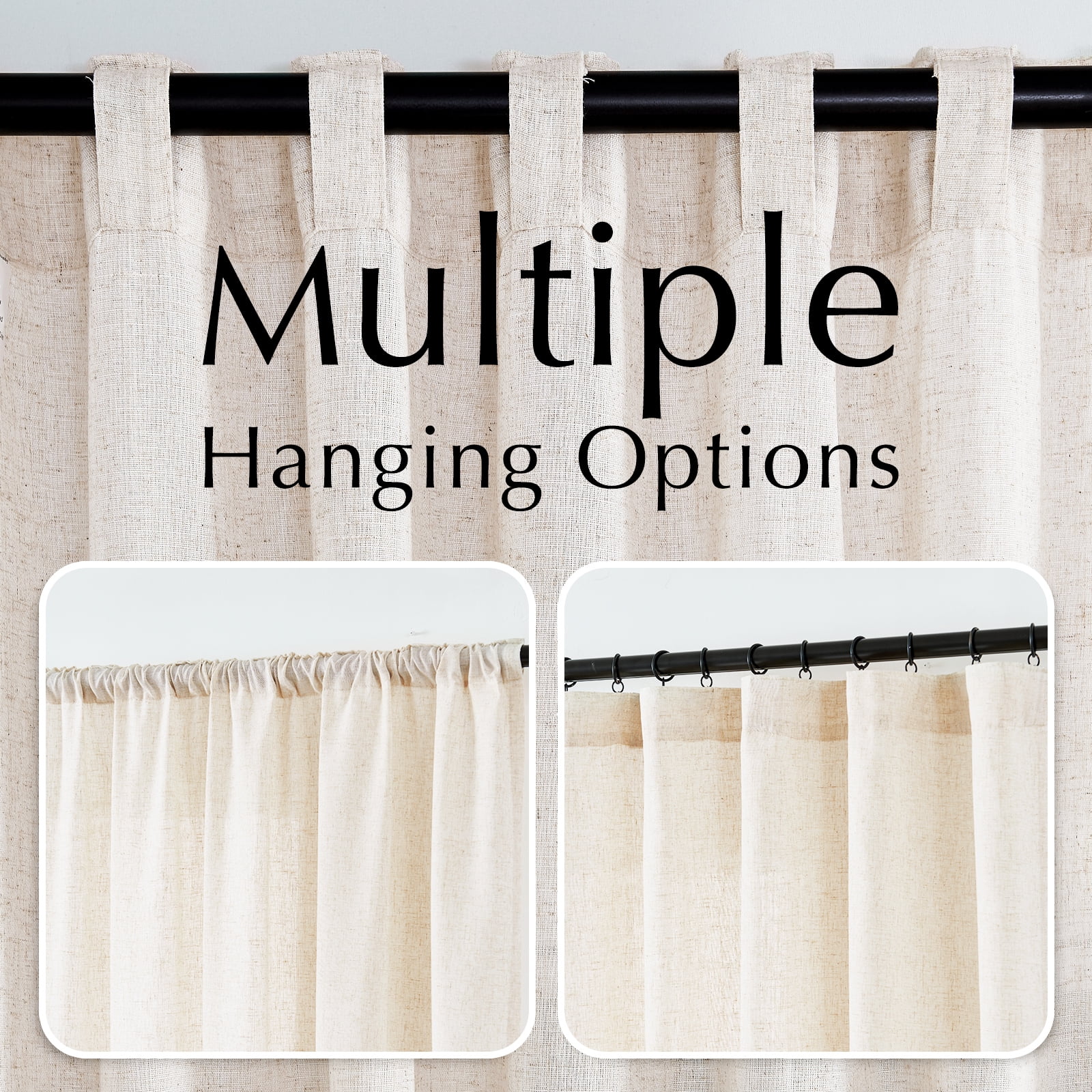 Curtainking Back Tab Curtains 84 inches Crude Beige Light Filtering Curtains Living Room Bedroom Drapes Rod Pocket Linen Farmhouse Curtains Pack of 2