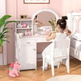 thumbnail image 2 of INFANS Kids Vanity, Princess Makeup Desk and Chair Set with Lights Mirror Drawer Storage Shelves, Wooden Dressing Table, Pretend Play Vanity Set for Toddler Girls, 2 of 9