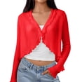 thumbnail image 2 of Idoravan Womens Ruffle Top Women's Summer Long Sleeve Sheer Chiffon Cardigan Thin Shawl Top, 2 of 7
