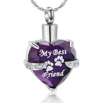 Crystal Heart Urn Necklace for Ashes Pet Paw Print Heart Cremation Jewelry - My Best Friend Pawprint Memorial Urn Necklace for Cat / Dog