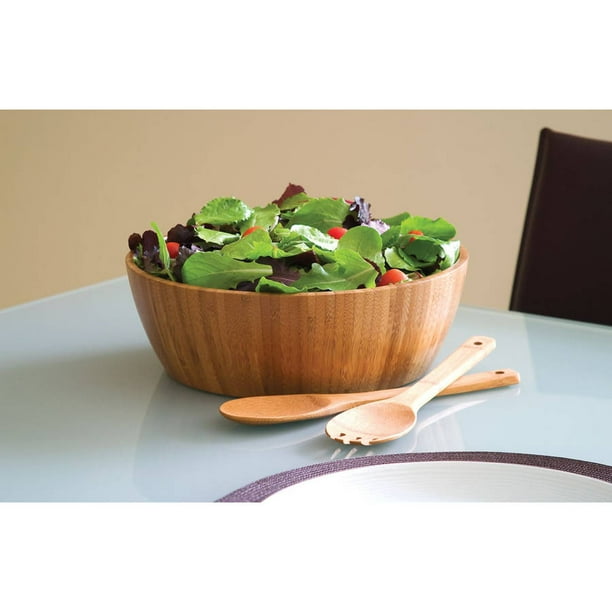 Lipper International Bamboo Salad Bowl with Servers, 3Piece Set