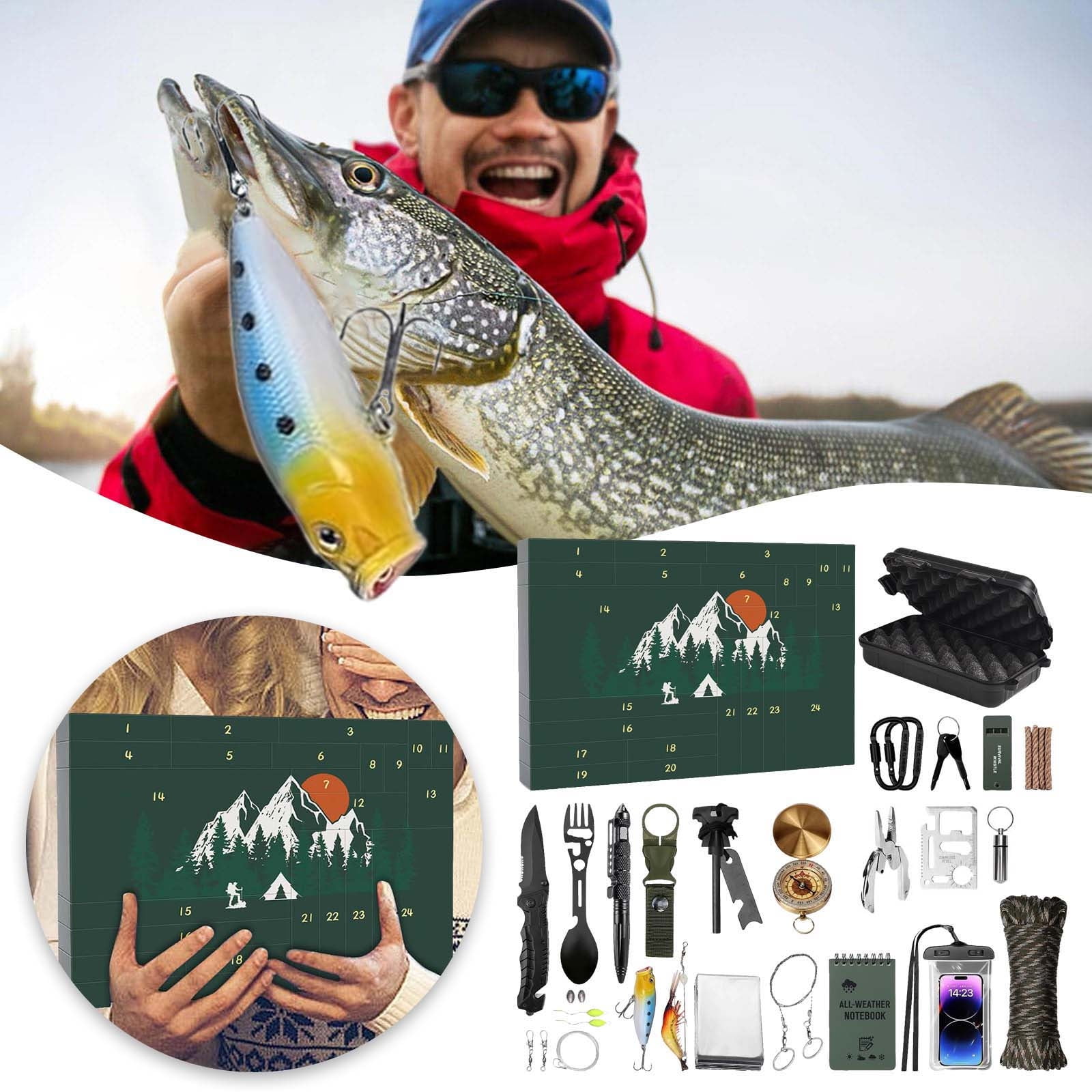 Advent Calendar Survival Kit for Men, 24 Day Christmas Countdown with Emergency Outdoor Gear, Survival Gifts for Boys & Adult Men, 2025 Camping Fishing Tools
