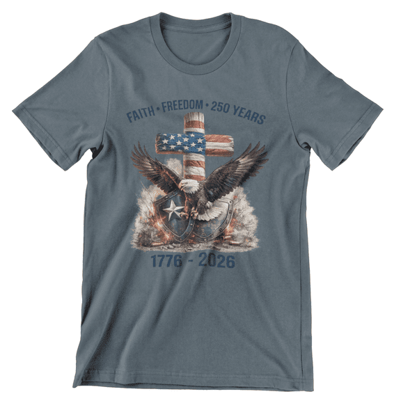 Faith Freedom 250 Years Patriotic T-Shirt for Men & Women, Vintage Eagle USA Flag Graphic Tee, 1776-2026 Independence Shirt