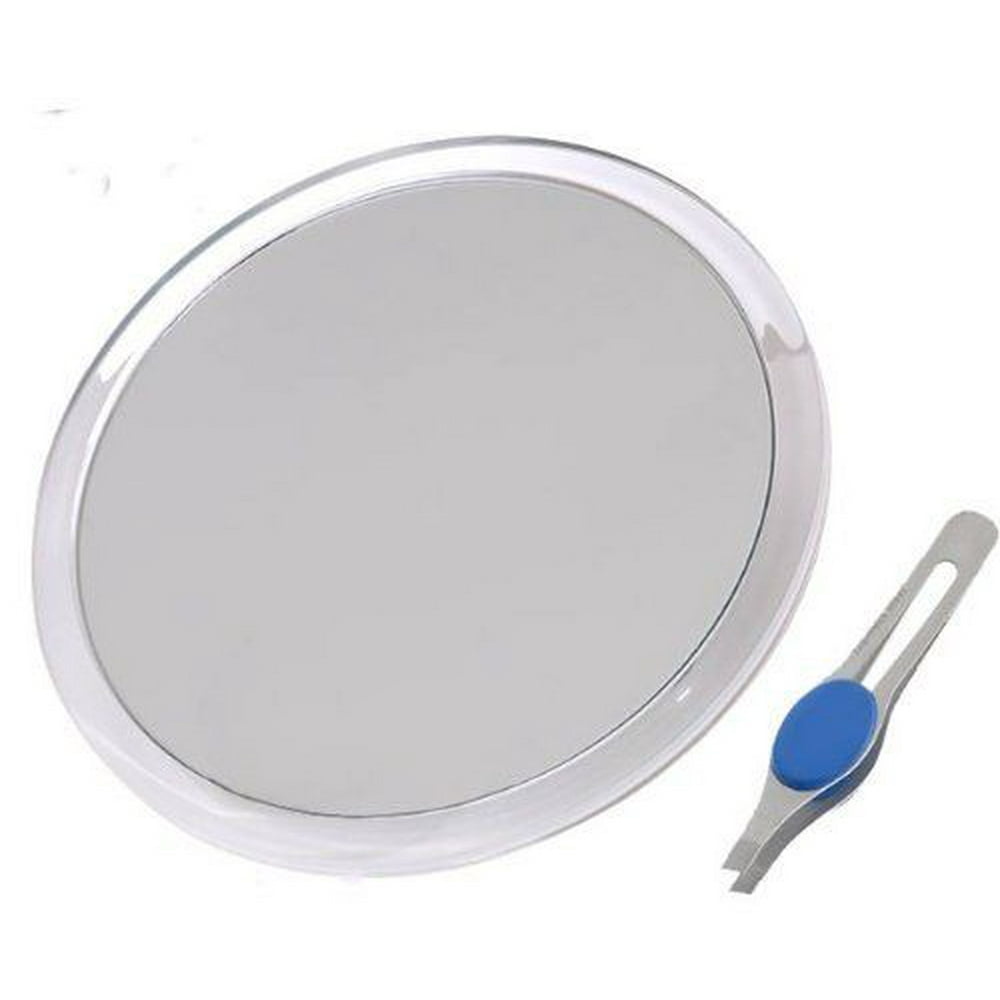 DBTech Large 10" Suction Cup 8X Magnifying Mirror with Precision Tweezers