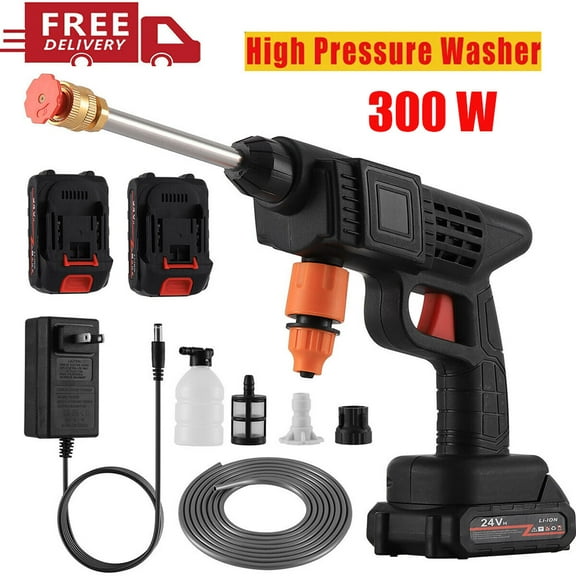 300W Cordless High Pressure Car Washer, 30Bar Water Spray Gun with 12000mAh Rechargeable Batteries and Foam Generator for Home Cleaning